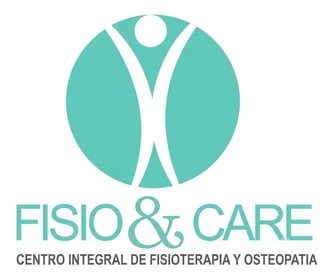 Fisio & Care logo featuring a teal circle with white stylized figure and text for physiotherapy and osteopathy center